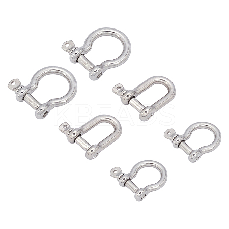 6Pcs 3 Style 304 Stainless Steel D-Ring Anchor Shackle Clasps STAS-UN0025-12-1