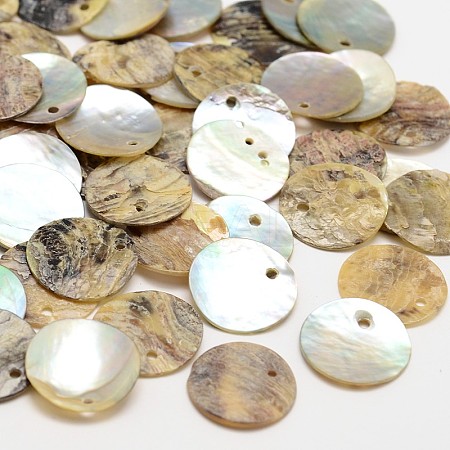 Flat Round Natural Akoya Shell Pendants X-SHEL-N031-01-1