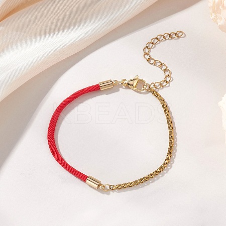 304 Stainless Steel Wheat Chains with Nylon Cord Mixed Chain Bracelets BJEW-JB13288-03-1