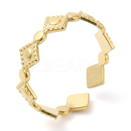 304 Stainless Steel Rhombus Open Cuff Ring for Women RJEW-I098-30G-1