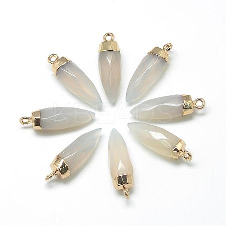 Natural Grey Agate Pointed Pendants G-Q495-08G-1