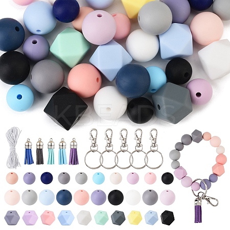 DIY Silicone Bead & Faux Suede Tassel Pendant Decorations Making Kits DIY-YW0010-10-1