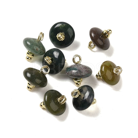 Natural Indian Agate Rondelle Charms with Rack Plating Brass Loops G-G110-05B-08-1