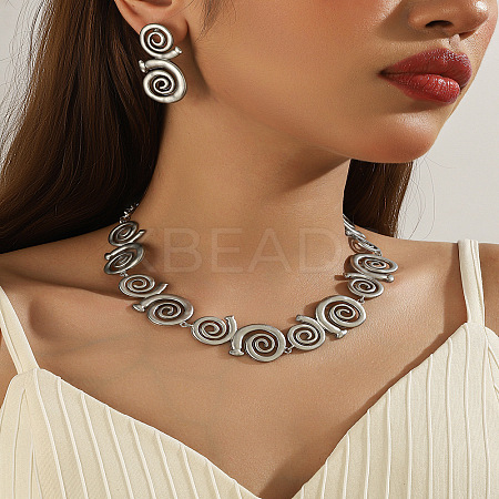 Alloy Vortex Link Chain Necklaces & Stud Earring Sets for Women FS-WG65950-02-1