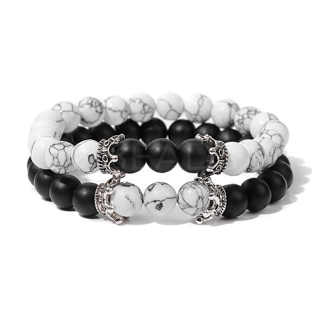 2Pcs 2 Styles Natural Hokutolite Beads Stretch Bracelet Set for Women Men MO5189-5-1