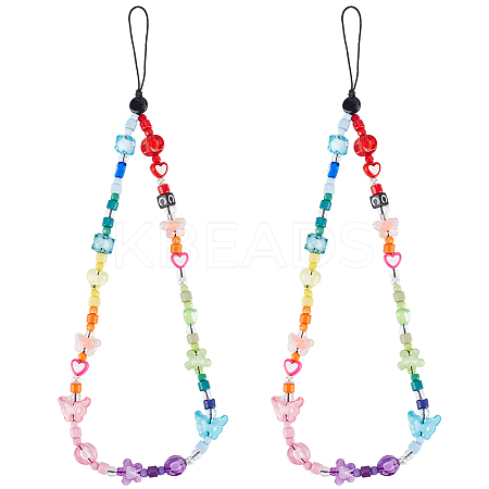 2Pcs Resin Beaded Mobile Phone Lanyard Wrist Strap HJEW-GF0001-47B-1