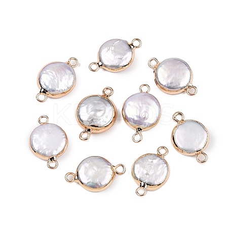 Electroplated Natural Keshi Pearl Flat Round Connector Charms PEAR-S018-02C-03-1