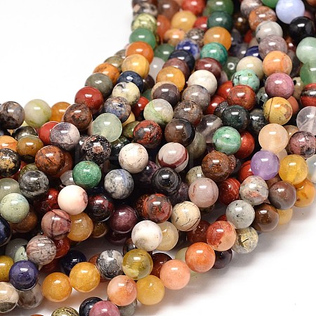 Natural Assorted Stone Round Bead Strands G-P075-31-10mm-1