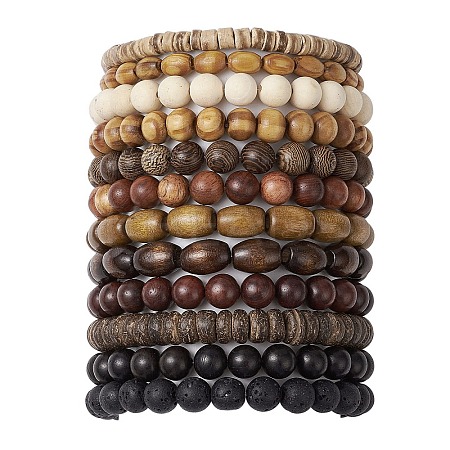 12Pcs 12 Styles Synthetic Lava Rock Stretch Bracelets Sets BJEW-JB10936-1