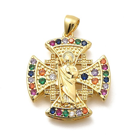 Rack Plating Brass Micro Pave Cubic Zirconia Pendants KK-L226-049G-02-1