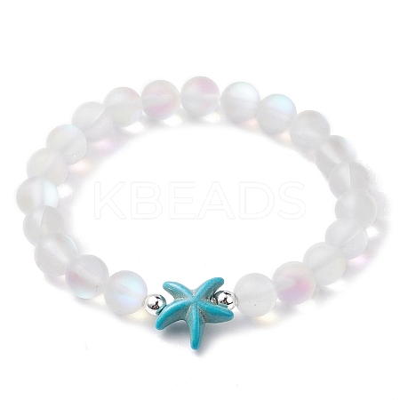 Beach Starfish Dyed Synthetic Turquoise Bead Bracelets BJEW-JB10252-02-1