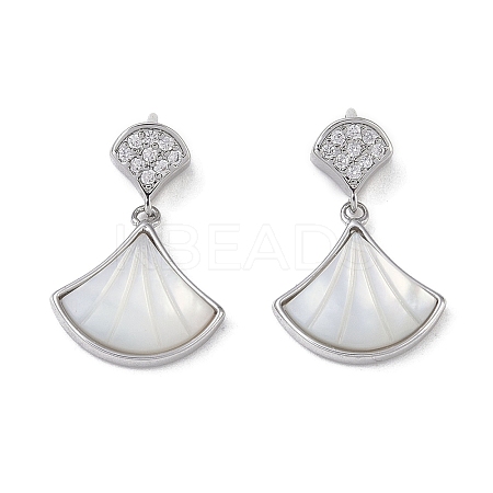 Brass & Shell & Clear Cubic Zirconia Pendants KK-G497-17P-1