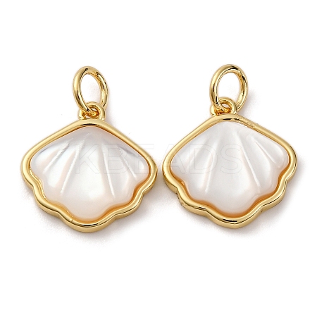 Brass Pave Natural White Shell Pendants X-KK-P308-05G-02-1