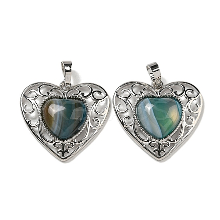Natural Banded Agate Dyed Peach Love Heart Pendants G-G158-01Y-1