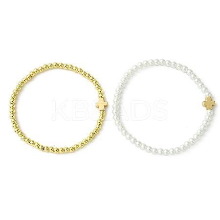 2Pcs 2 Colors Alloy Cross Link Bracelets BJEW-JB10561-1
