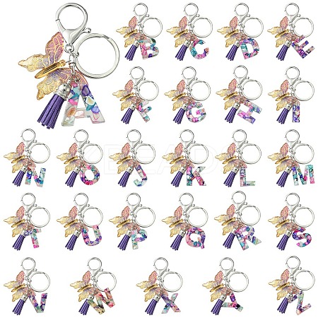Letter & Butterfly Transparent Epoxy Resin Keychains KEYC-YW00001-1