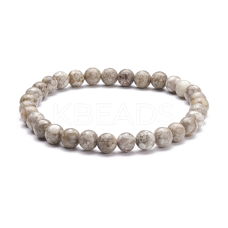 6mm Round Natural Maifanite/Maifan Stone Beads Stretch Bracelet BJEW-JB07088-03-1