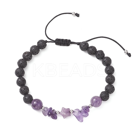 Natural Amethyst & Lava Rock Beads Braided Bead Bracelets for Women BJEW-JB12924-01-1