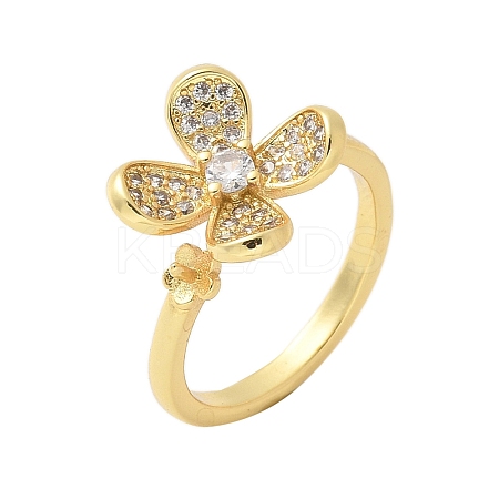 Flower Brass Micro Pave Cubic Zirconia Cuff Cup Peg Ring Settings KK-K297-23G-1