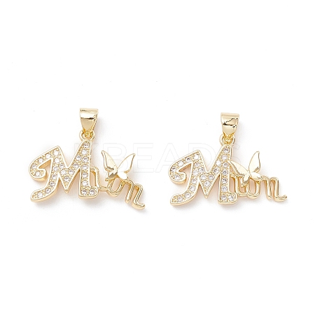 Mother's Day Theme Brass Micro Pave Clear Cubic Zirconia Pendants X-KK-Z019-18G-1