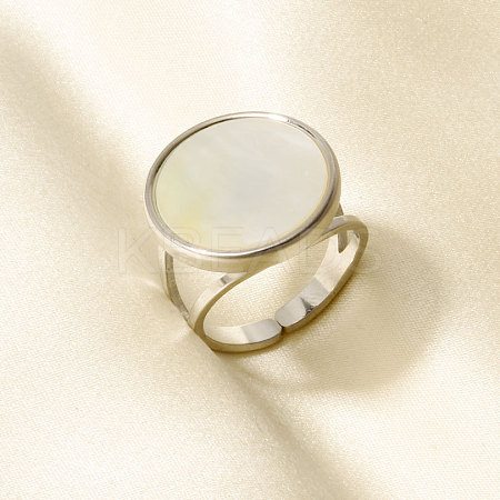 304 Stainless Steel with Natural Shell Cuff Open Rings for Women GL7761-1-1