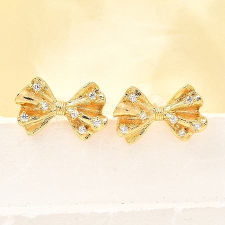 Bowknot Brass Micro Pave Cubic Zirconia Stud Earrings EJEW-B148-07C-G-1