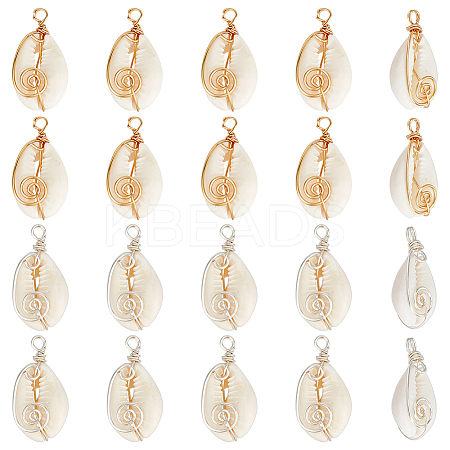 20Pcs 2 Colors Natuarl Cowrie Shell Vortex Copper Wire Wrapped Pendants PALLOY-WR00015-1
