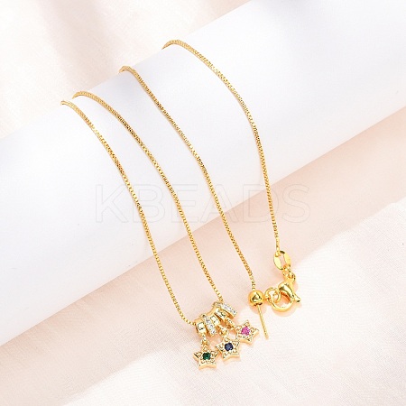 Brass Pave Colorful Cubic Zirconia Pendant Box Chain Adjustable Slider Necklaces LS-NJEW-D348-03B-G-1