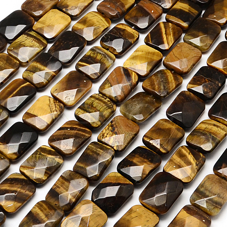 Faceted Rectangle Tiger Eye Beads Strands G-R304-10-1
