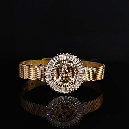 Brass Micro Pave Clear Cubic Zirconia Bangles for Women FS-WGA7409-01-1