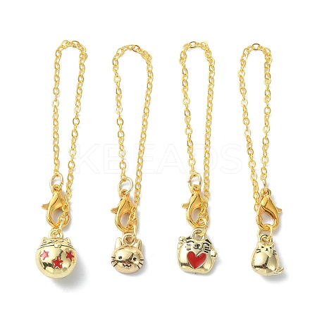 4Pcs Cat Shape Alloy Enamel Cup Pendant Decorations HJEW-JM01558-1