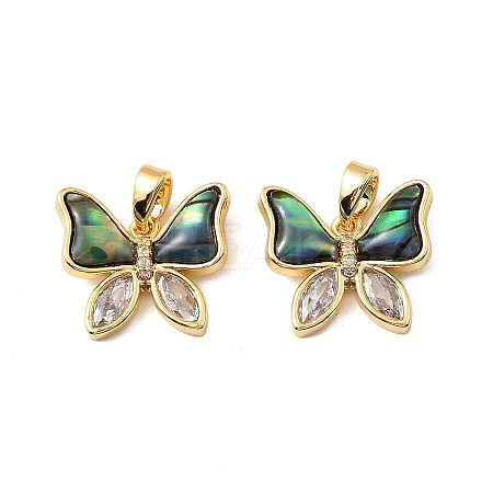 Brass & Paua Shell & Clear Cubic Zirconia Pendants KK-G538-01G-1