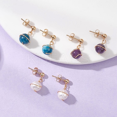 3 Pairs 304 Stainless Steel Natural Cultured Freshwater Pearl Round Dangle Stud Earrings EJEW-JE06816-1