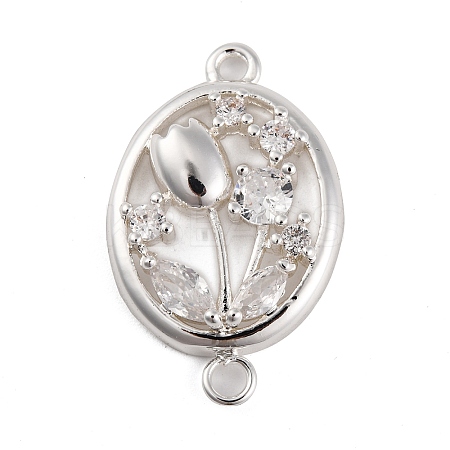 Brass Pave Clear Cubic Zirconia Connector Charms KK-Z066-10S-1