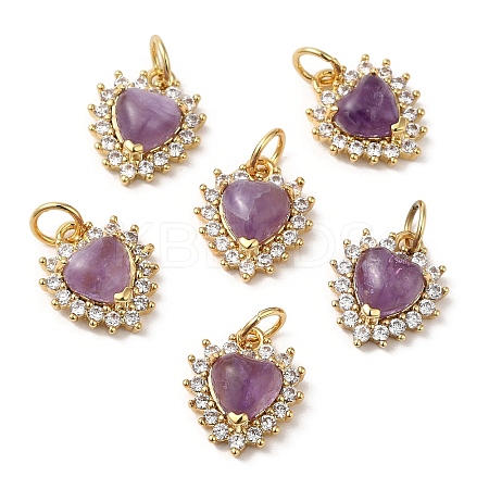 Natural Amethyst Heart Charms G-A034-02G-02-1