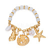 Ocean Alloy Enamel Starfish Shell Shape Multi Charm Round Plastic Beaded Stretch Bracelets for Women WG120C7-03-1