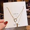 316 Surgical Stainless Steel Double Layer Column & Square Pendant Necklaces NJEW-P324-04G-1