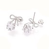 925 Sterling Silver Micro Pave Clear Cubic Zirconia Bowknot with Star Stud Earrings STER-N016-79P-2