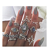 11Pcs Alloy with Natural Labradorite Finger Rings FS-WG21963-04-1