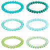 6Pcs 6 Styles 8mm Glass Round Beaded Stretch Bracelet Sets BJEW-TAC0025-3