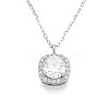925 Sterling Silver Pave Clear Cubic Zirconia & Crystal Rhinestone Square Pendant Necklaces NJEW-T018-60P-2