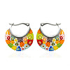 Flat Round 304 Stainless Steel Millefiori Glass Hoop Earrings FS-WG56358-01-1