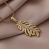 304 Stainless Steel Crystal Rhinestone Leaf Pendant Necklace for Women EA5078-1