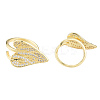 Clear Cubic Zirconia Heart Leaf Open Cuff Ring RJEW-T016-42G-1