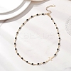 Faceted Dyed Natural Agate Round Beads & 304 Stainless Steel Tiny Cross Handmade Link Chain Necklaces NJEW-JN05842-02-1