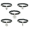 Natural Lava Rock & Silver Obsidian Beaded Stretch Bracelet with Alloy Charms BJEW-JB09453-1