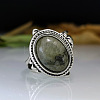 Oval Zinc Alloy Natural Labradorite Finger Rings WG970F5-01-3