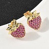 Brass Cubic Zirconia Strawberry Stud Earrings EJEW-L301-01G-3