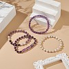 4Pcs 4 Style Natural Amethyst & White Crazy Agate & Brass Beaded Stretch Bracelets Set BJEW-JB08998-6