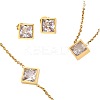 Rhombus 304 Stainless Steel Pave Clear Cubic Zirconia Link Bracelets & Stud Earrings & Pendant Necklaces FS-WG48BD9-01-5